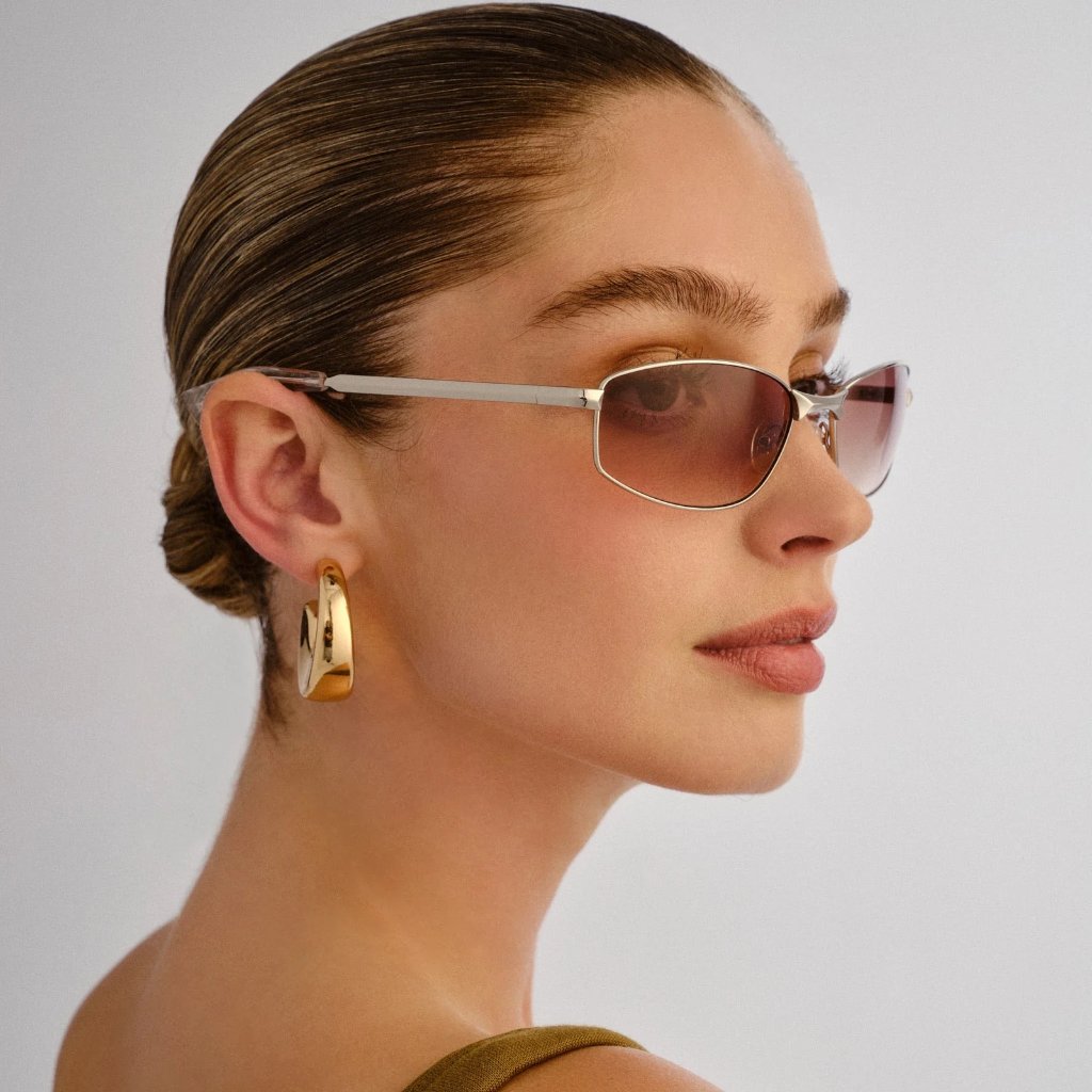 New Le Specs Star Beam Sunglasses In Silver + Brown Gradient